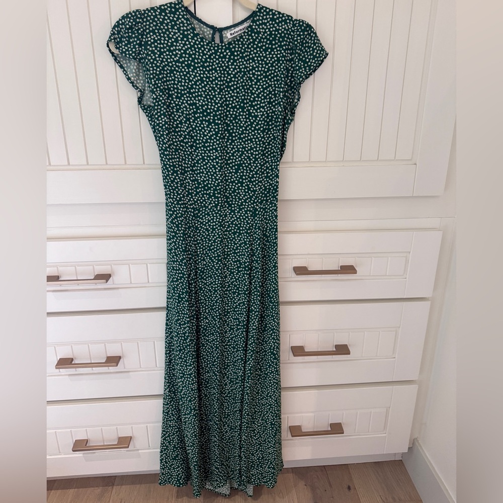 Reformation Green flower Polka Dot Dress